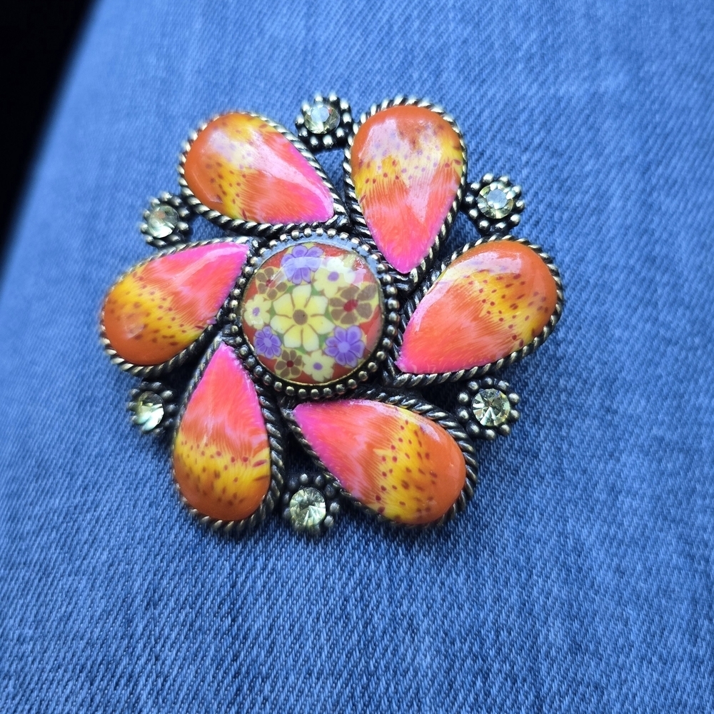 Colorful Vintage Floral Brooch - Picture 2 of 4